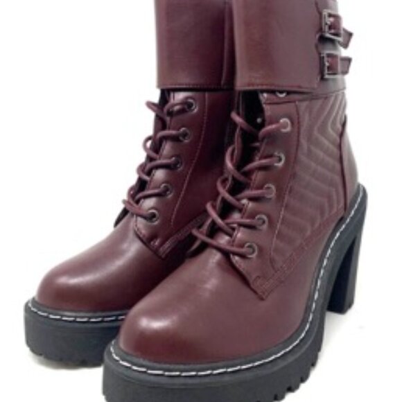 XOXO Women's Jackie X0223703 4" Chunky Combat Bootie Burgundy Red Size 8 - Picture 2 of 7